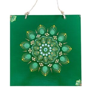 OOAK Handmade Mandala Dot Painting | Hanging Wall Art 8.5"x8.5" | Vibrant Green